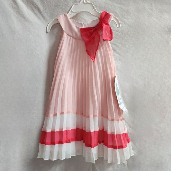 Rare Editions Party Dress NWT Size 2T Pink Ombre Pleated Striped Toddler 24m - Picture 1 of 4
